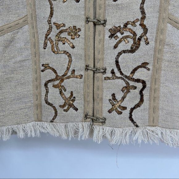 YA-YA Raw Edge Embroidered Canvas Roundneck Hook and Loop Beige Jacket - Picture 5 of 12